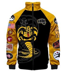 Cobra Kai Kids karate Yellow Full Front Graphic Hoodie Jacket Size M (Unisex)